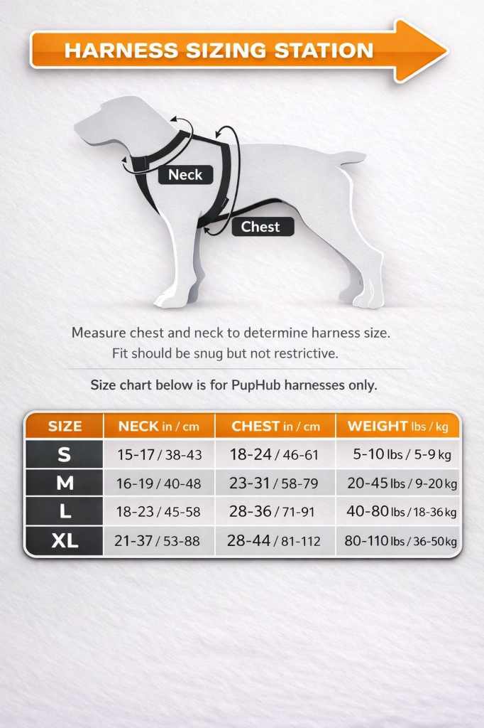 PupHub harness sizing station - measure neck and chest